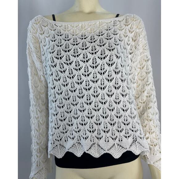 NWT CCK Style White Crochet crewneck with large sexy neck, scalloped size medium - Picture 2 of 12
